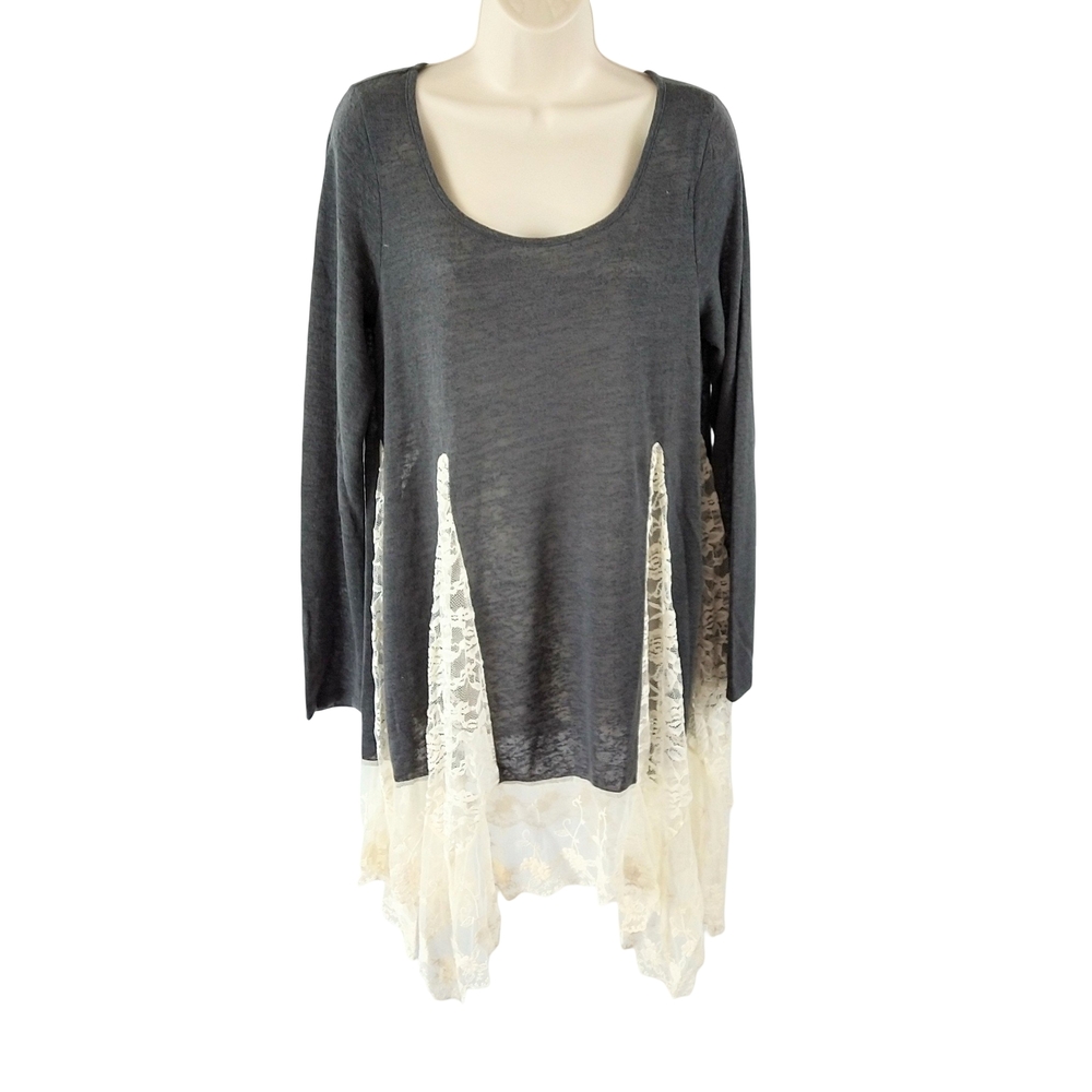 Entro Charcoal and Ivory Lace Tunic